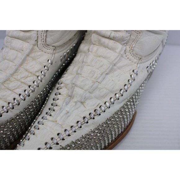 Vintage Mens White Diamond Crocodile Leather Sequin Stitched Cowboy Boots Sz 6.5 main image 7